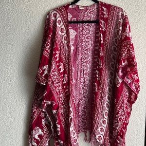 Kathmandu Elephant Print Red Cardigan cover